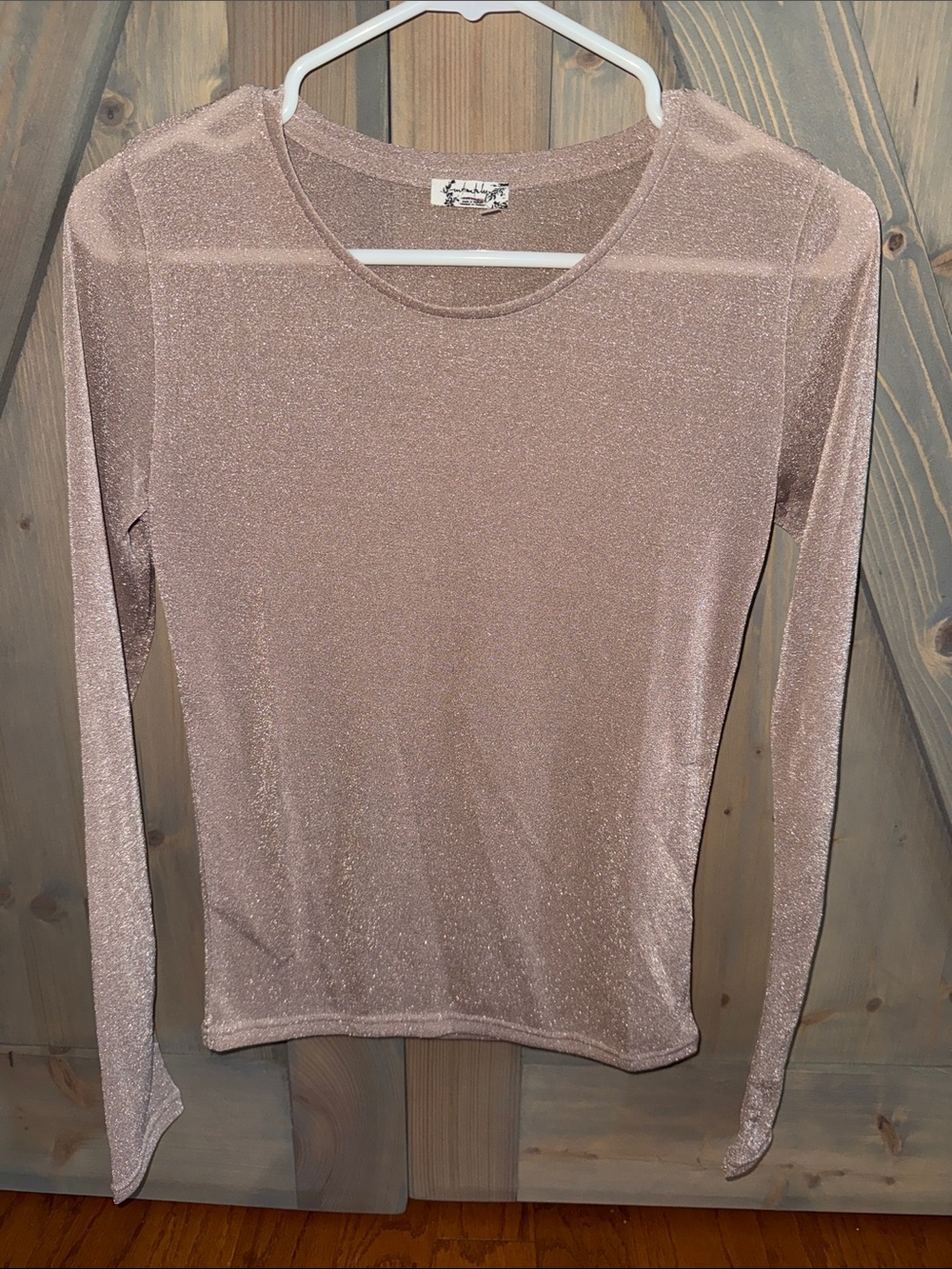 Sparkle Long-Sleeve Crewneck Top in Rose Gold